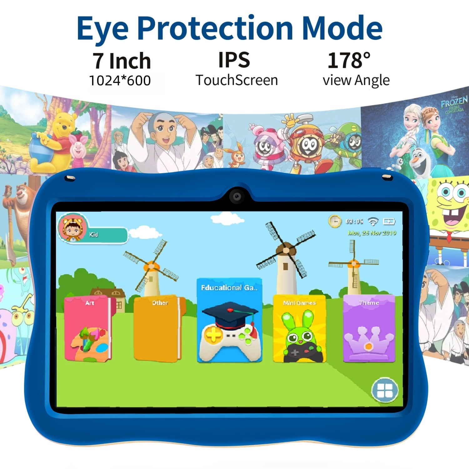 Kids Tablet,Android Toddler Tablet, 128GB Storage, Dual Camera, Shockproof Case, Parental Control Tablets Support