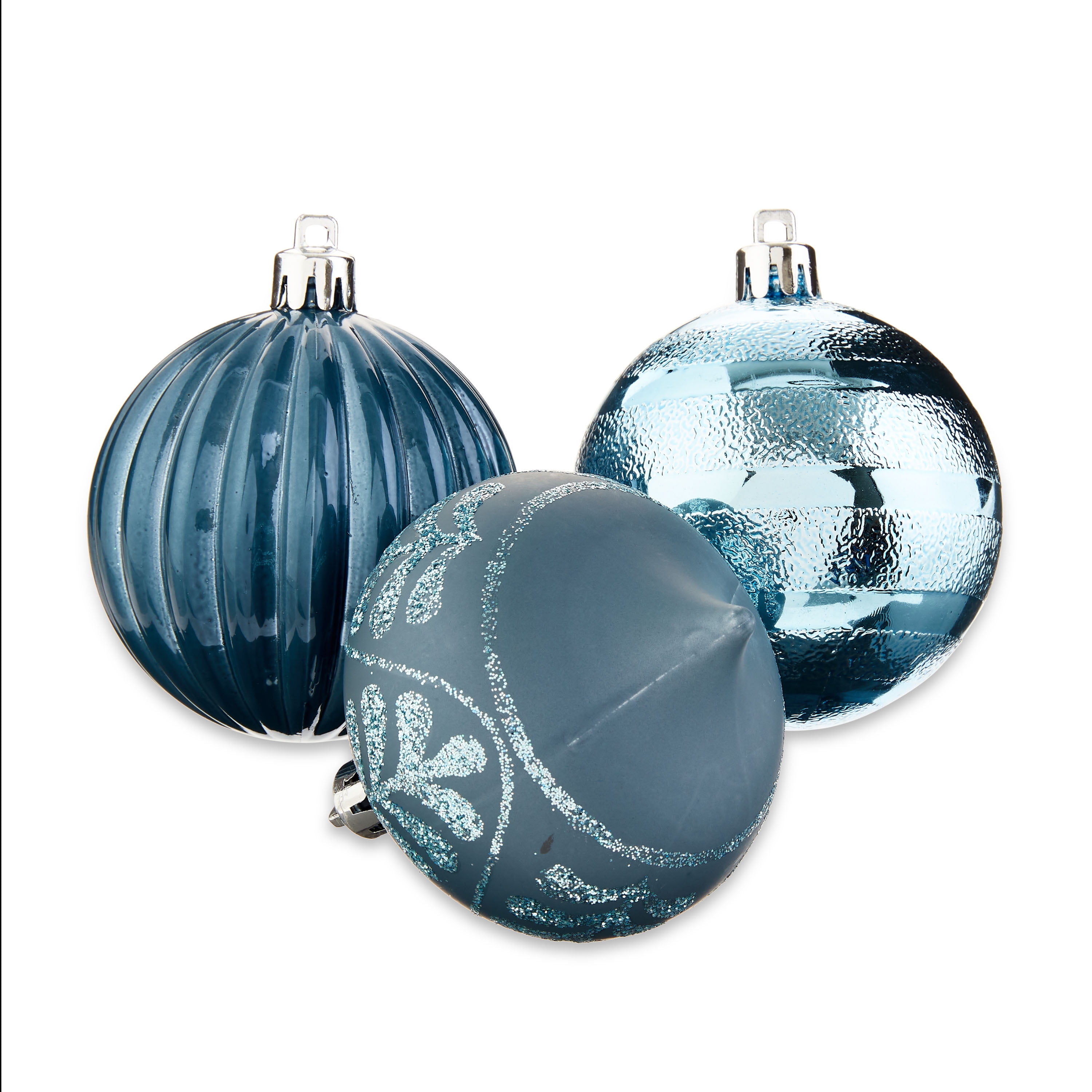 Holiday Time 70 mm Pumpkin-shaped Christmas Shatterproof Ornaments, Light  Slate Blue & Dark Slate Blue, 18 Count 