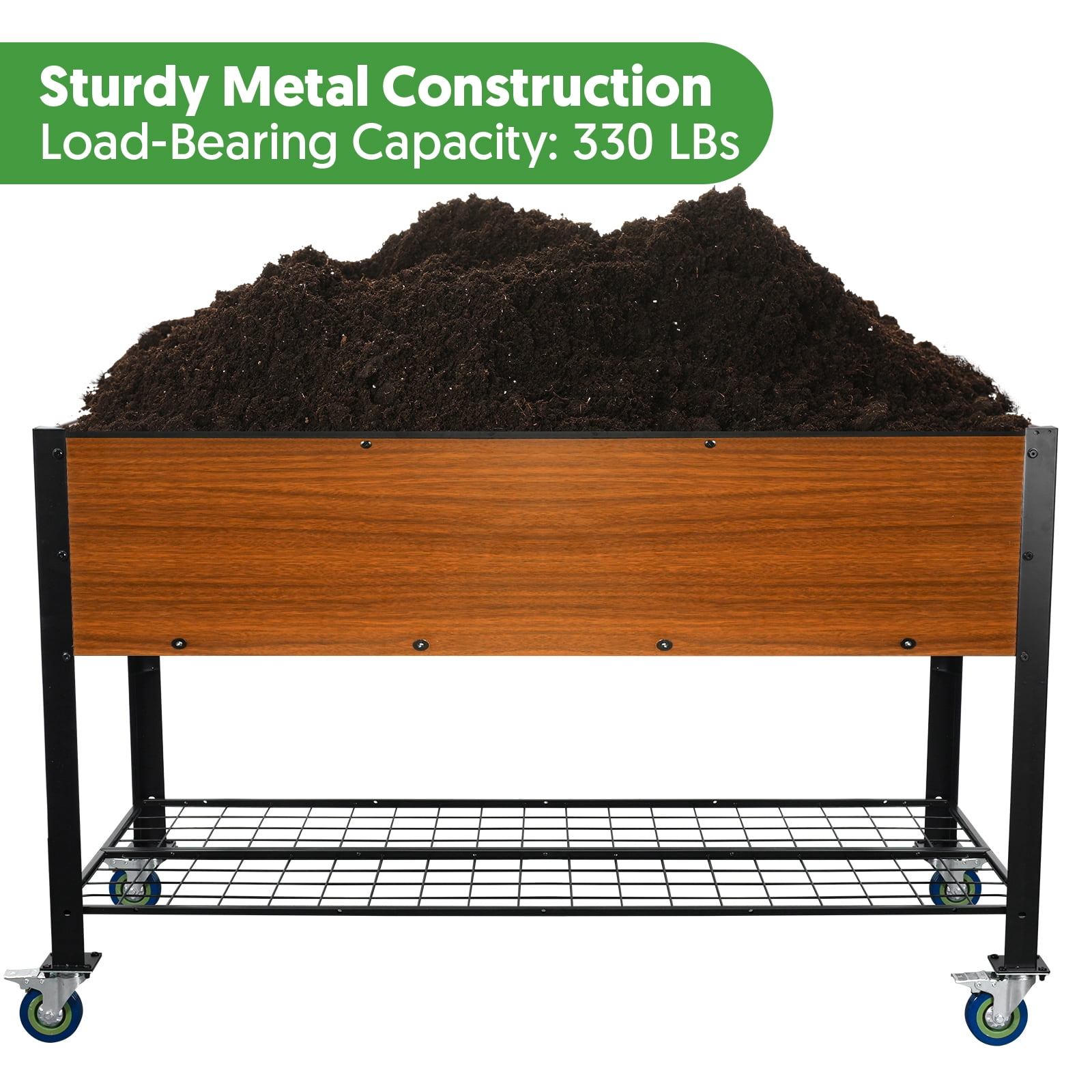 Raised Garden Bed with Legs and Wheels, Self-Watering Planter Box, 48x24x30 in Elevated Raised Bed with Drainage Hole, Built to Withstand Sun, Rain, and Wind for Up to 2 Years