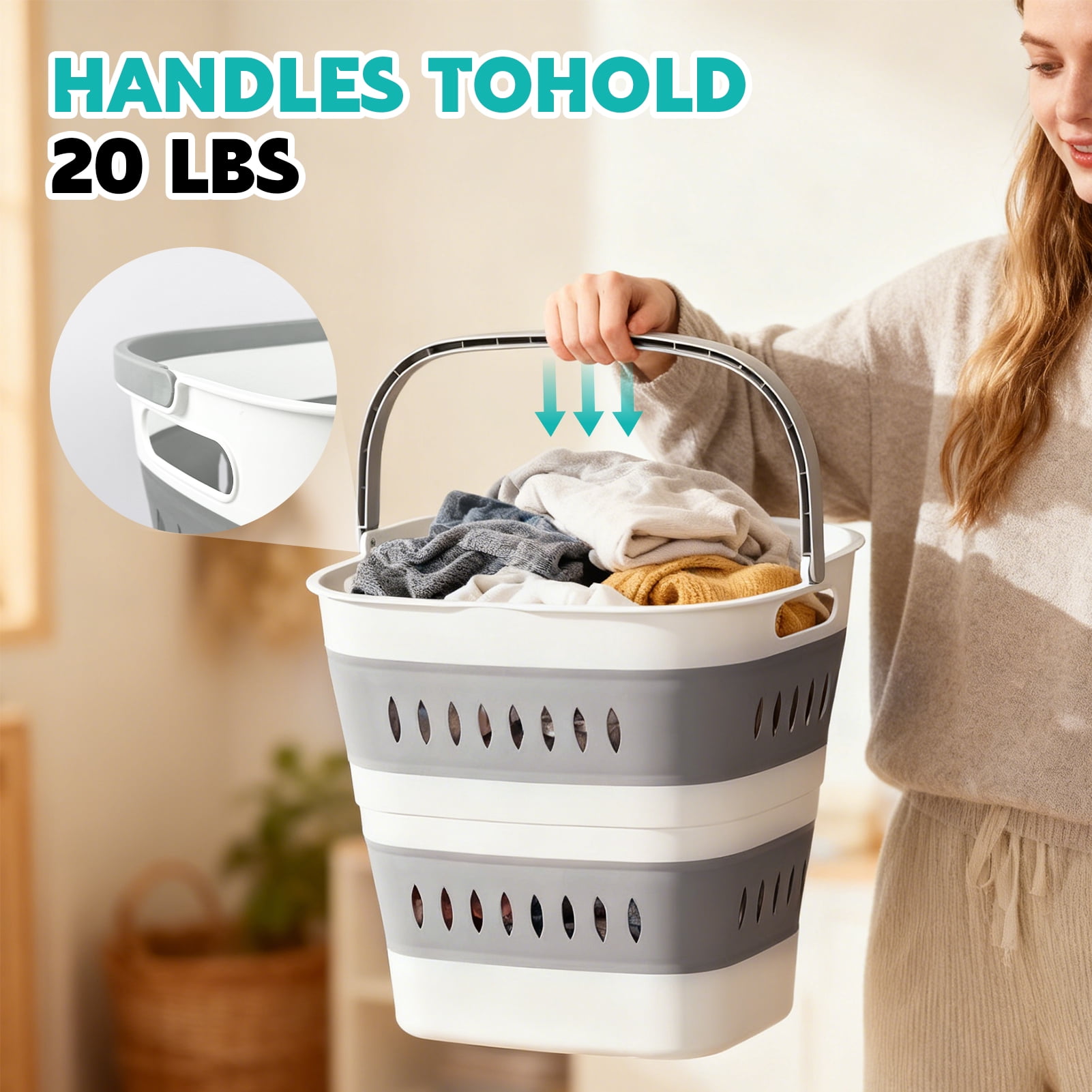 Godance Collapsible Laundry Baskets - Foldable Pop Up Laundry Hamper Plastic with Comfort Handles, 40 L Foldable Clothes Hamper for Laundry, Space Saving Pop-Up Storage Container/Organizer (Grey)