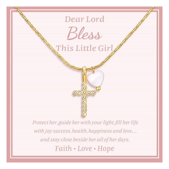Delicate Cross Necklace : Gold Plated Pearl Heart Cubic Zirconia Cross Chain Necklace Christening Jewelry Baptism First Communion Confirmation Easter Gifts Teen