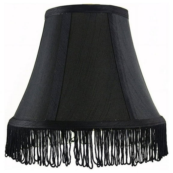Urbanest Silk Bell Lamp Shade, 5x9x7", Black With Black Fringe