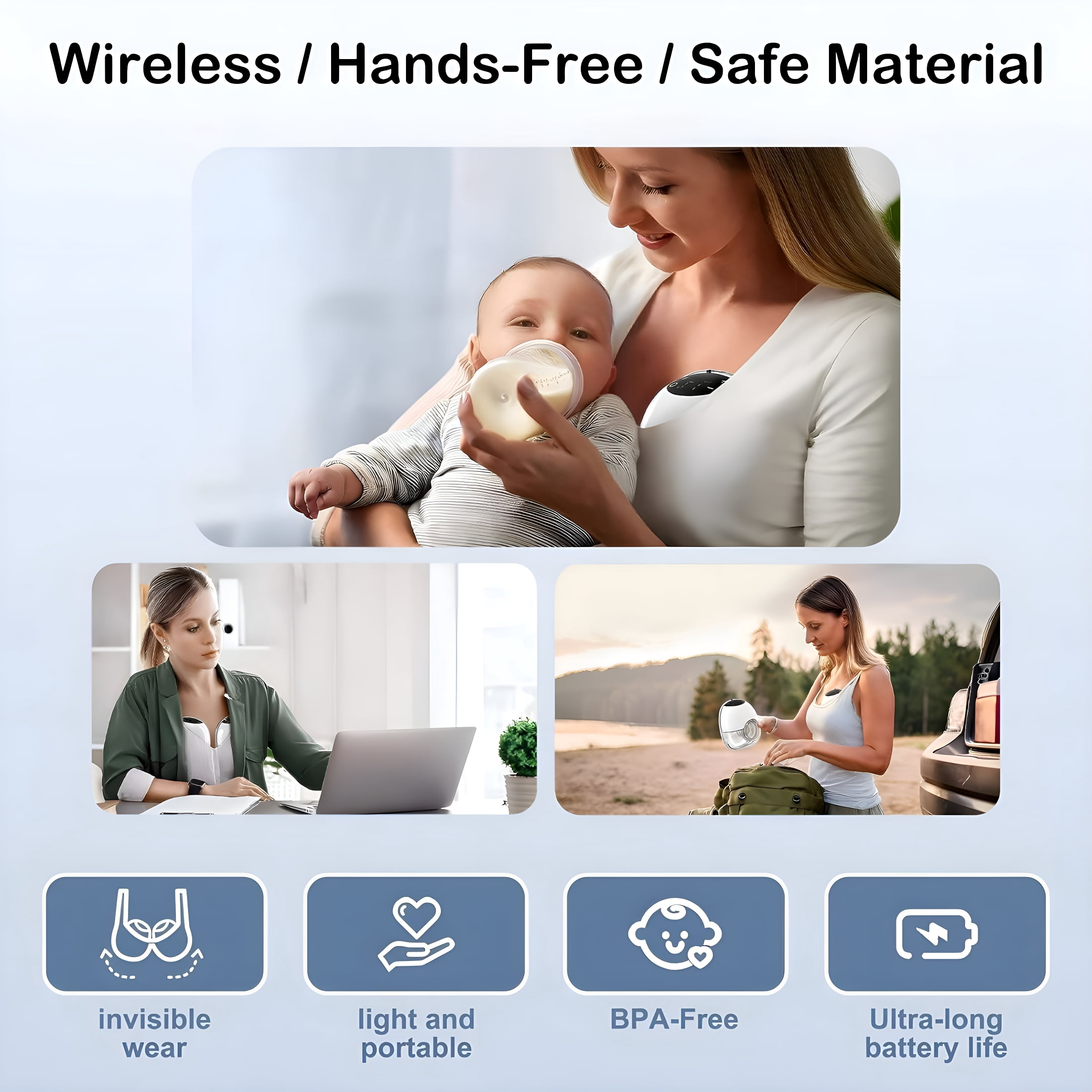XIRQI Wearable Hands-Free Breast Pump,4 Modes 12 Settings Portable Pump,Silent Operation with 180Ml Capacity,Comfortable for Active Moms