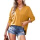 thumbnail image 1 of Suéter de punto ligero de manga larga con cuello en V para mujer, jersey de corte holgado de color puro, color jengibre M, 1 of 6
