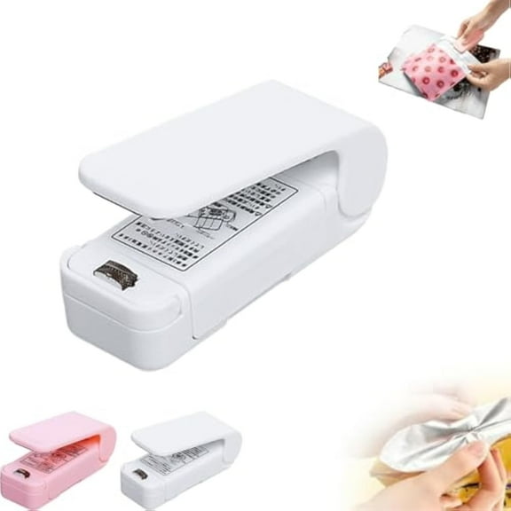 Mini Sealer Small Household Hand Pressure Sealer Portable Snack Plastic Bag Heat Sealing Machine, Mini Bag Sealer with Cutter and Magnet, Portable Handheld Vacuum Food Sealer Bag (White)