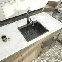 Logmey 25 x 22 x 10 Inch Gunmetal Black Stainless Steel Top Mount Kitchen Sink, Single Bowl, Noise Reduction, Commercial Grade, Rust & Scratch Resistant, Quick Drainage, Includes Accessories