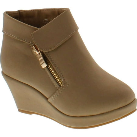 

Lucky Top Stella-6K Children Girl s Platform Wedge Heel Fold Over Ankle Booties Taupe 12