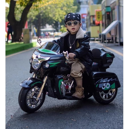 Two Seat Electric Motorcycle For Kids 12V With Key Start 3 Wheels Headlight Storage Box Two Motor