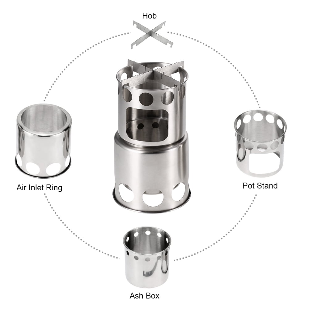 Camping Portable Camping Stove Combo Wood Burning Stove And Cooking Pot Set For Outdoor Backpacking Fishing Hiking