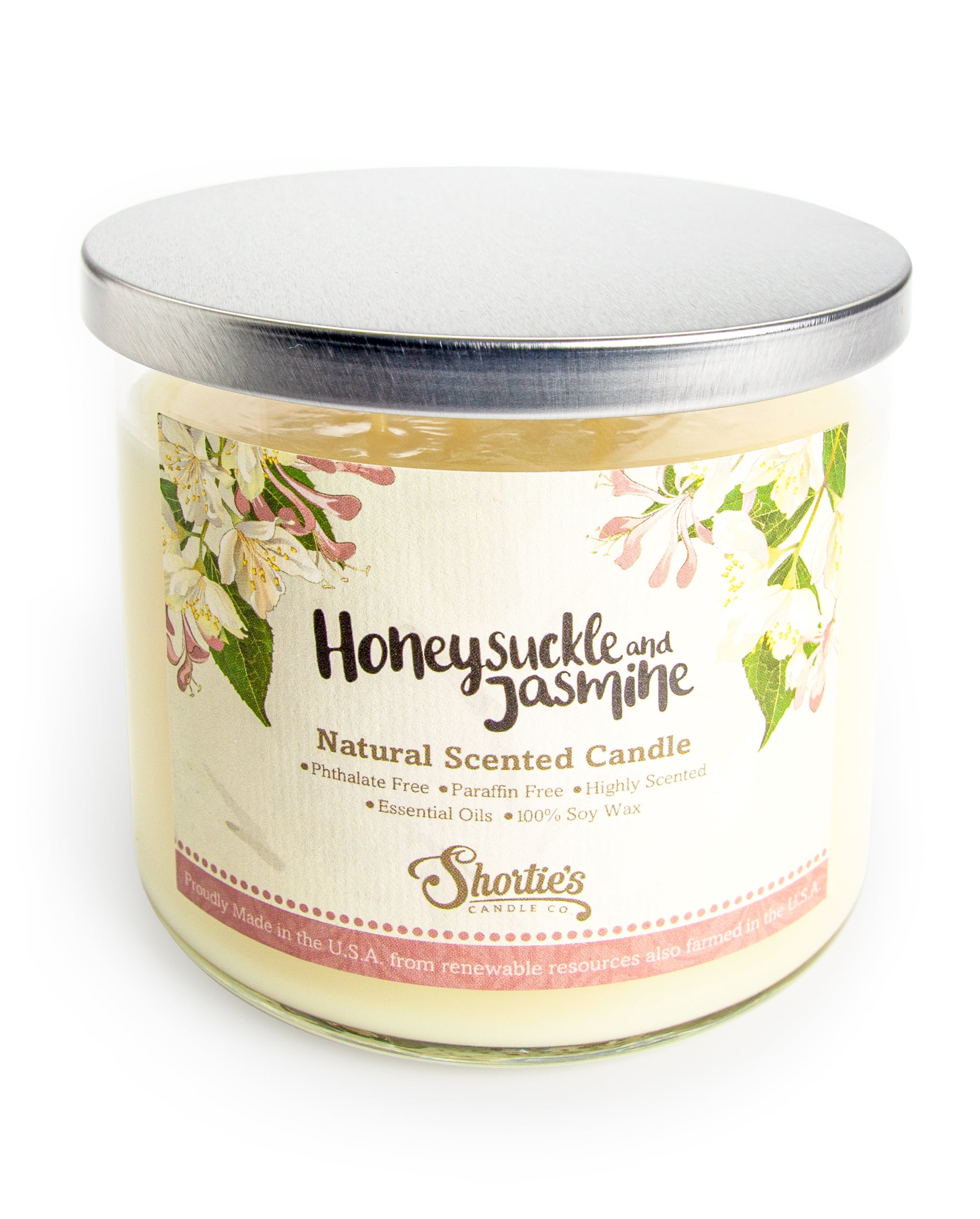 Honeysuckle Jasmine Scented 3 Wick Candle - All Natural - Made with 100% Responsibly Sourced Soy and Essential Fragrance Oils - Phthalate & Paraffin Free, Vegan, Non-Toxic