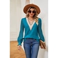 thumbnail image 6 of Anbech Women's Lace Splicing Blouse V Neck Shirt Splice Short Sleeve Loose Casual Solid Color Tops, 6 of 8
