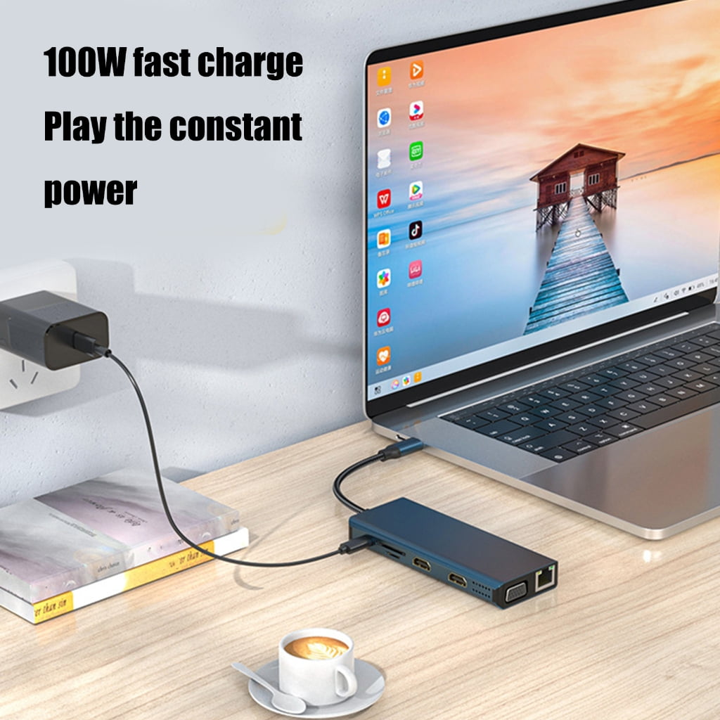 Docking Station 12 in 1 Laptop USB C Docking Station Double Monitors USB C Adapter with VGA 4 USB3.0 Adapter USB C Dock