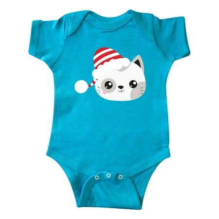 

Inktastic Christmas Cat Cat With Santa Hat White Cat Gift Baby Boy or Baby Girl Bodysuit