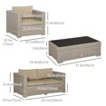 thumbnail image 3 of Outsunny 4 Pieces Patio Wicker Furniture Set, Outdoor PE Rattan Sofa Set, Sectional Conversation Furniture w/ Extra Wide Seat, Cushion &  Glass Top Table, Beige, 3 of 10