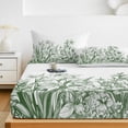 thumbnail image 6 of King Size Fitted Sheet Set - Wildflower Leaf 3 Piece Bedding Sets 16" Deep Pocket Fitted Sheet with 2 Pillowcases, Green Floral Botanical White Watercolor Brushed Microfiber Hotel Luxury Bed Sheets, 6 of 9