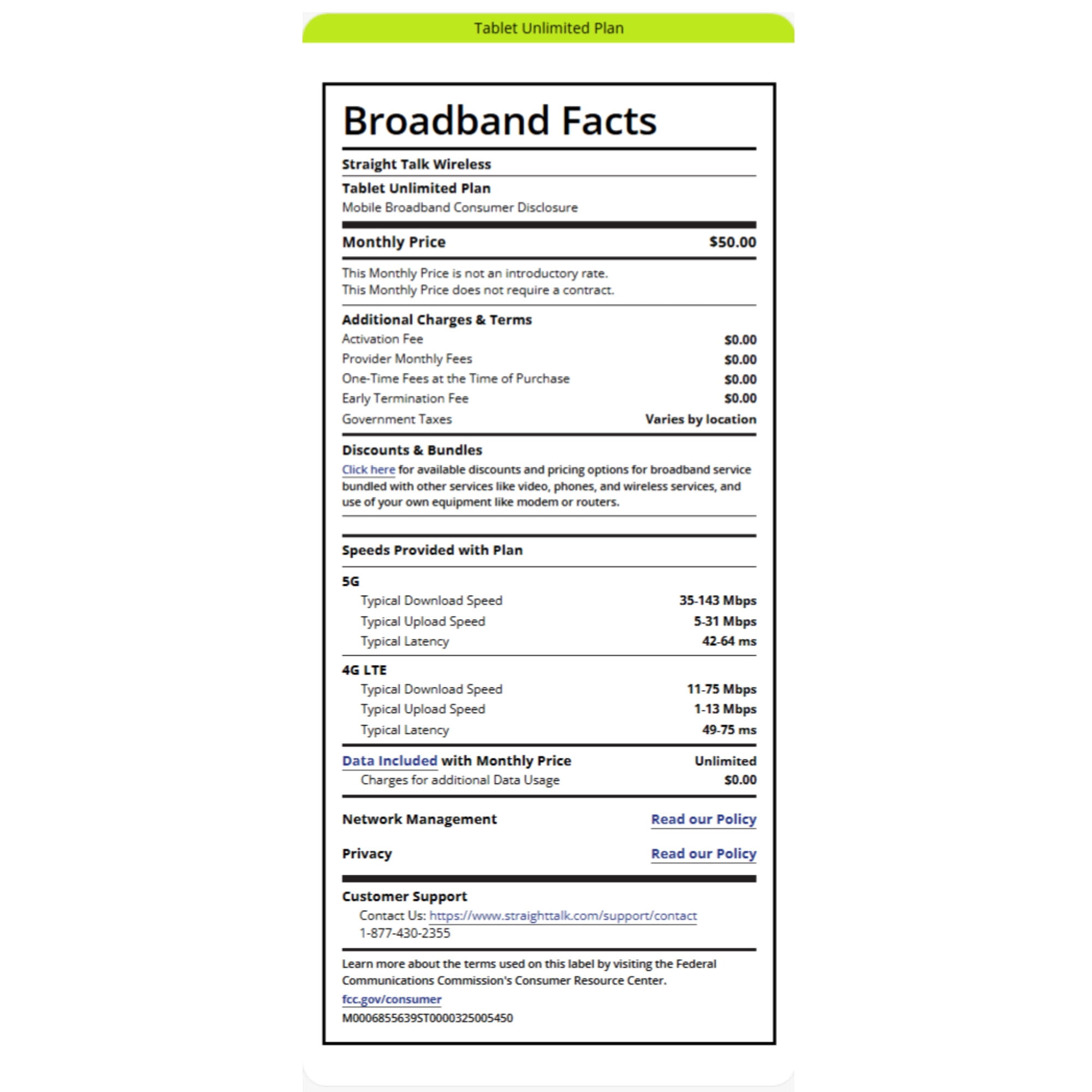 Straight Talk $50 Tablet Unlimited 30-Day Prepaid Plan + 5GB Hotspot Data e-PIN Top Up (Email Delivery)