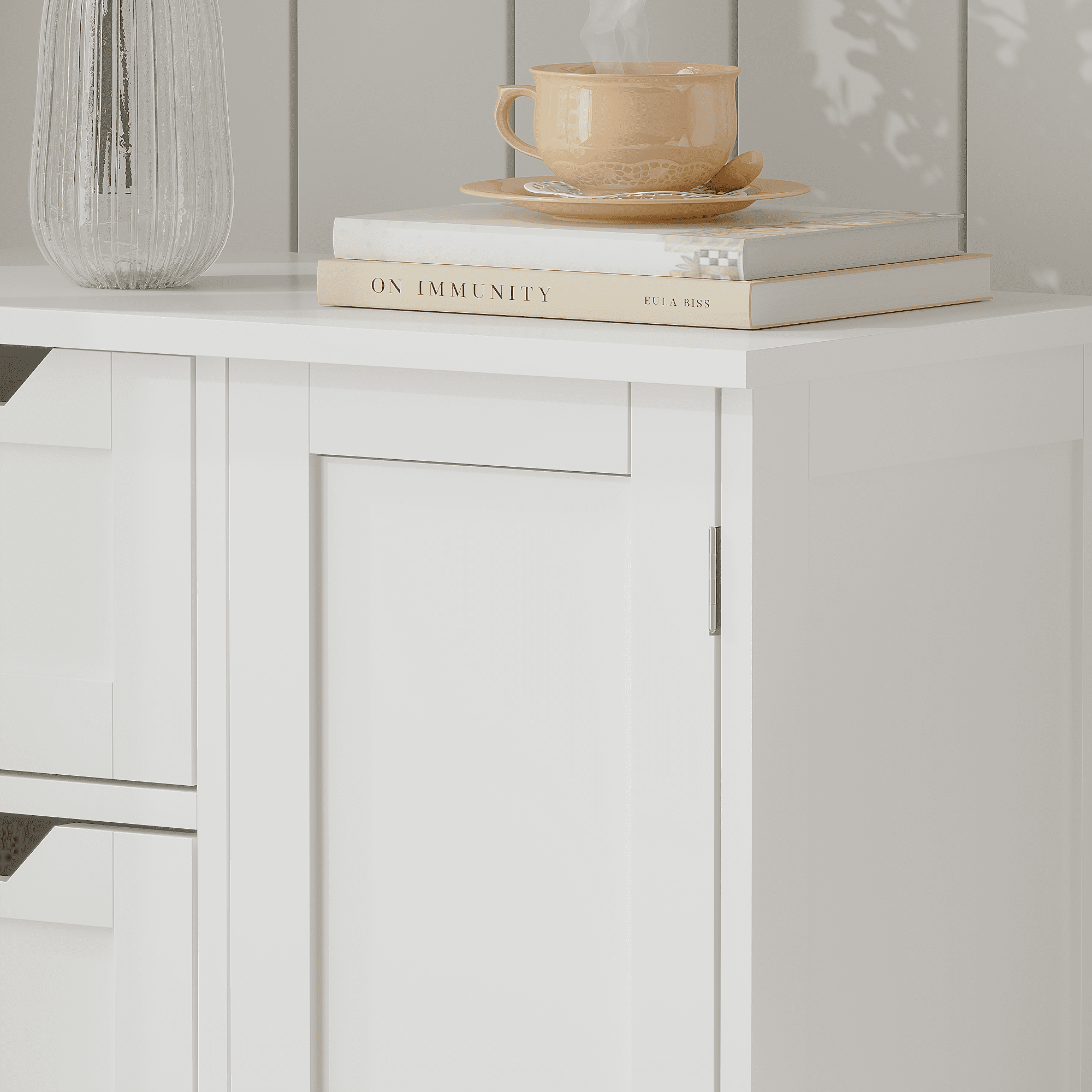 Mintazer Bathroom Floor Cabinet with Adjustable Shelf & 4 Drawer and Door, Freestanding Storage Cabinet for Bathroom & Hallway, White