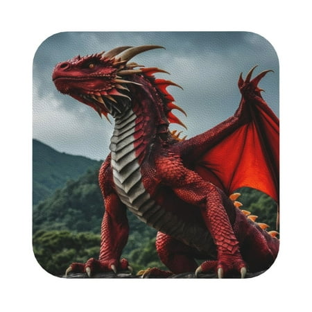 

Giroia Majestic Red Dragon Coasters Leather Coasters Set of 6 Coaster for Drinks Square