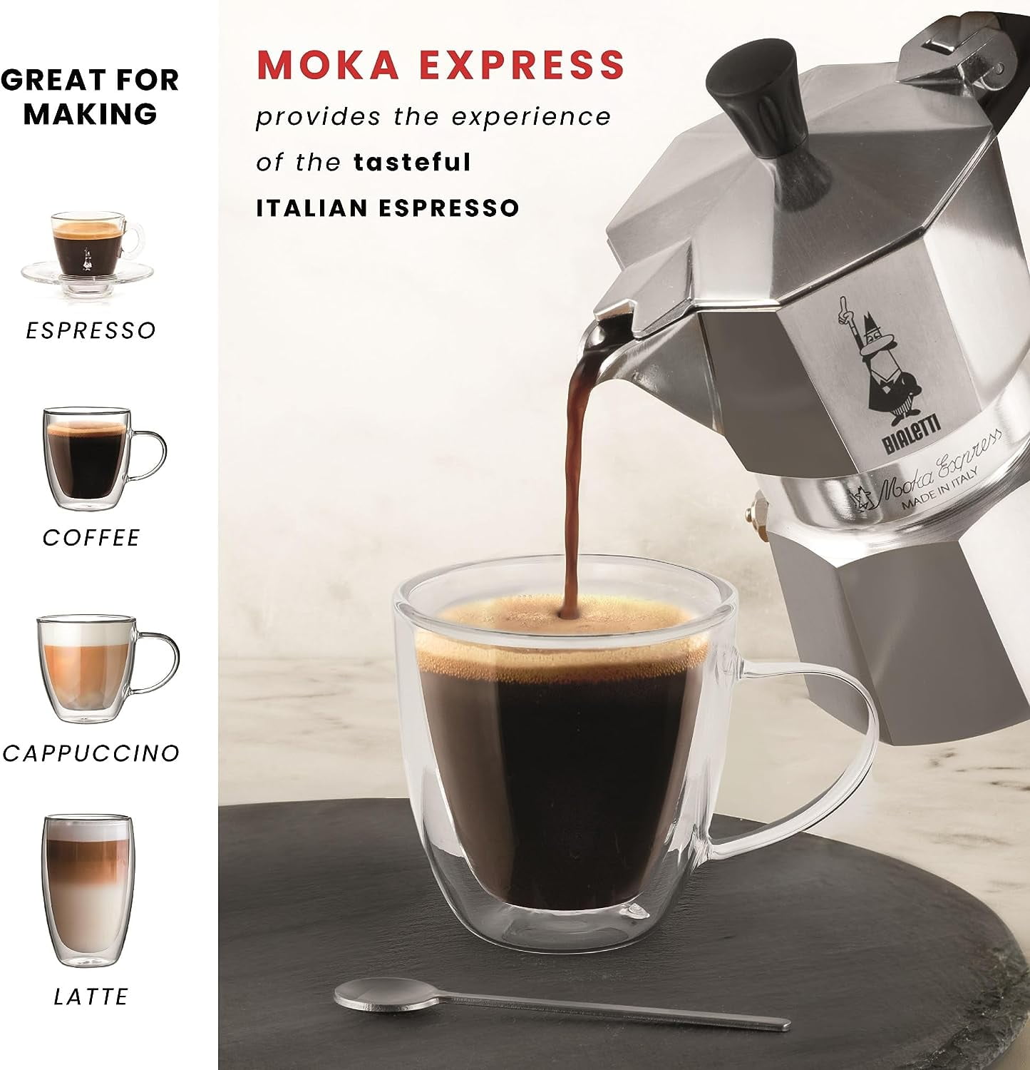 Bialetti - Moka Express: Máquina de café expreso icónica para estufa, hace  café italiano real, Moka Pot 9 tazas (14 Oz - 420 Ml), Aluminio, Plata
