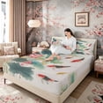 thumbnail image 3 of Manfei Watercolor Lotus Koi Full Size Sheets, Red Carp Pond Bed Sheets, Teal Red White 4 Pieces, 1 Flat Sheet, 1 Fitted Sheet and 2 Pillowcases, 3 of 6