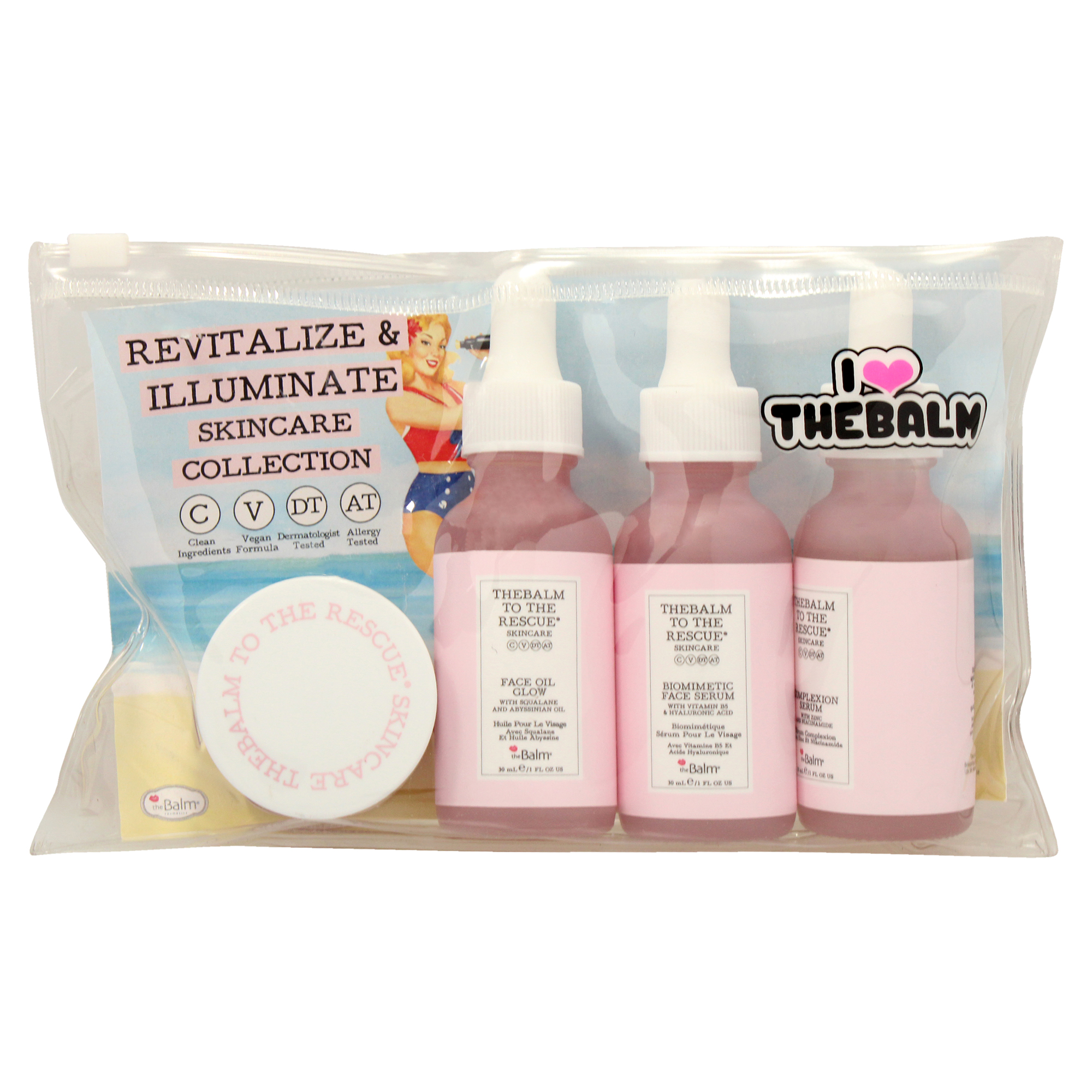 Revitalize and Illuminate Skincare Collection by the Balm for Women - 4 Pc 0.5oz Under Eye Super Jelly, 1oz Face Oil Glow, 1oz Biomimetic Face Serum, 1oz Complexion Serum