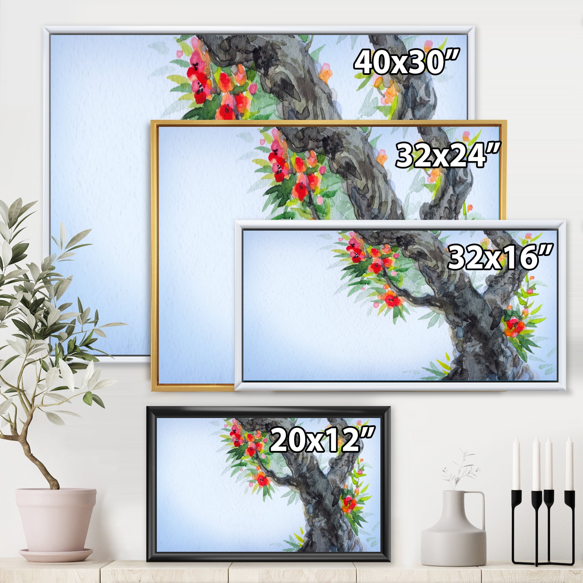 Designart 'Blooming Flowers Of An Old Tree In Spring I' Traditional Framed Canvas Wall Art Print