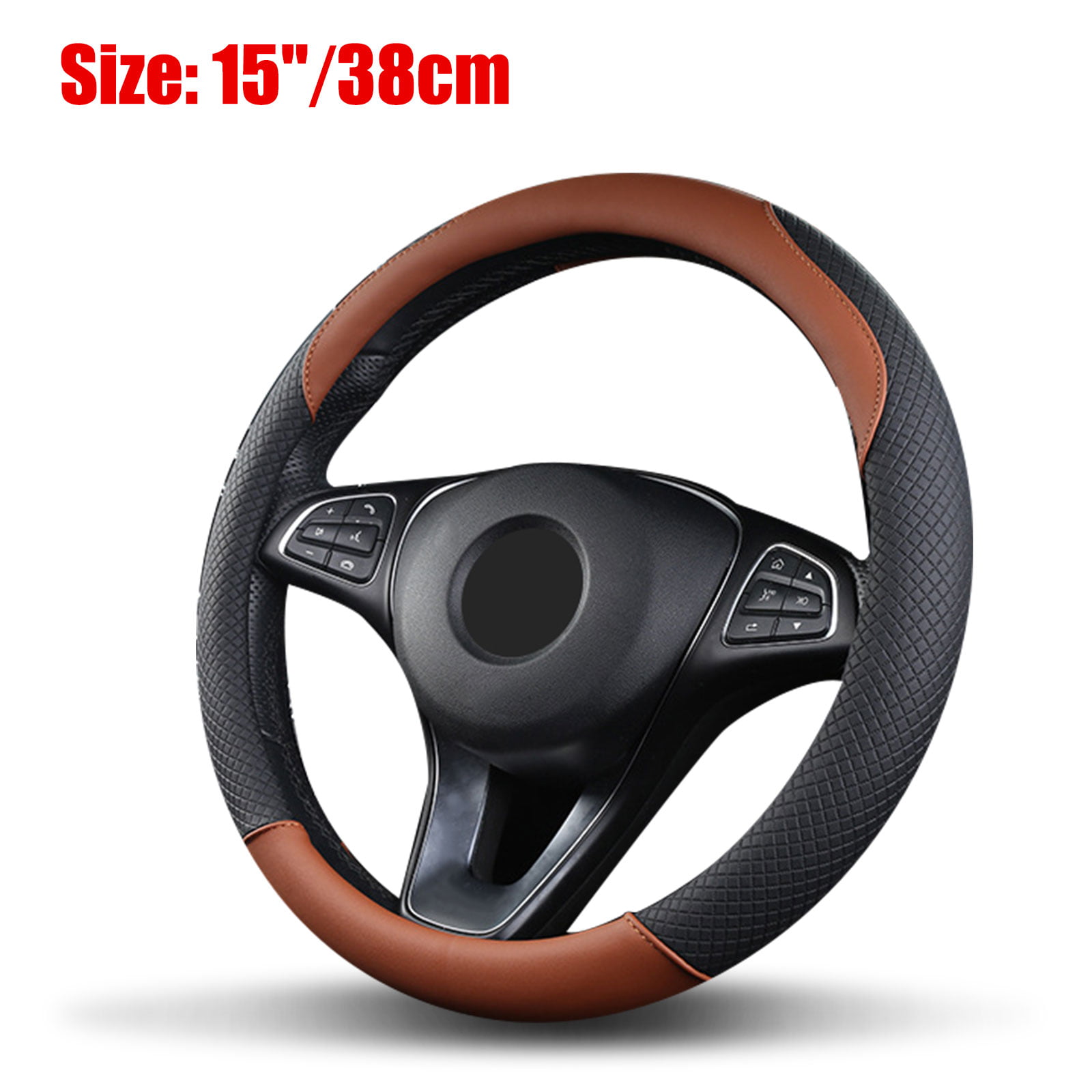 KMMORTOS Car Steering Wheel Cover Universal 15 inch Punching Leather Artificial CA