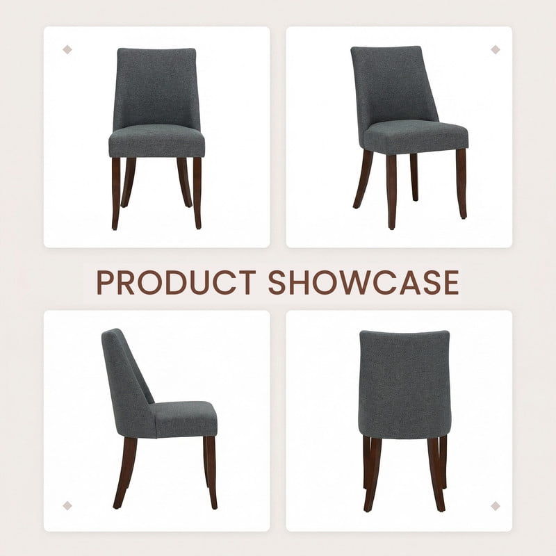 COLAMY Upholstered Dining Chairs Set of 2, Mid Century Modern Fabric Kitchen Chairs with 19.88" Seat Height and Wood Legs, Comfy Side Chairs, Dark Grey