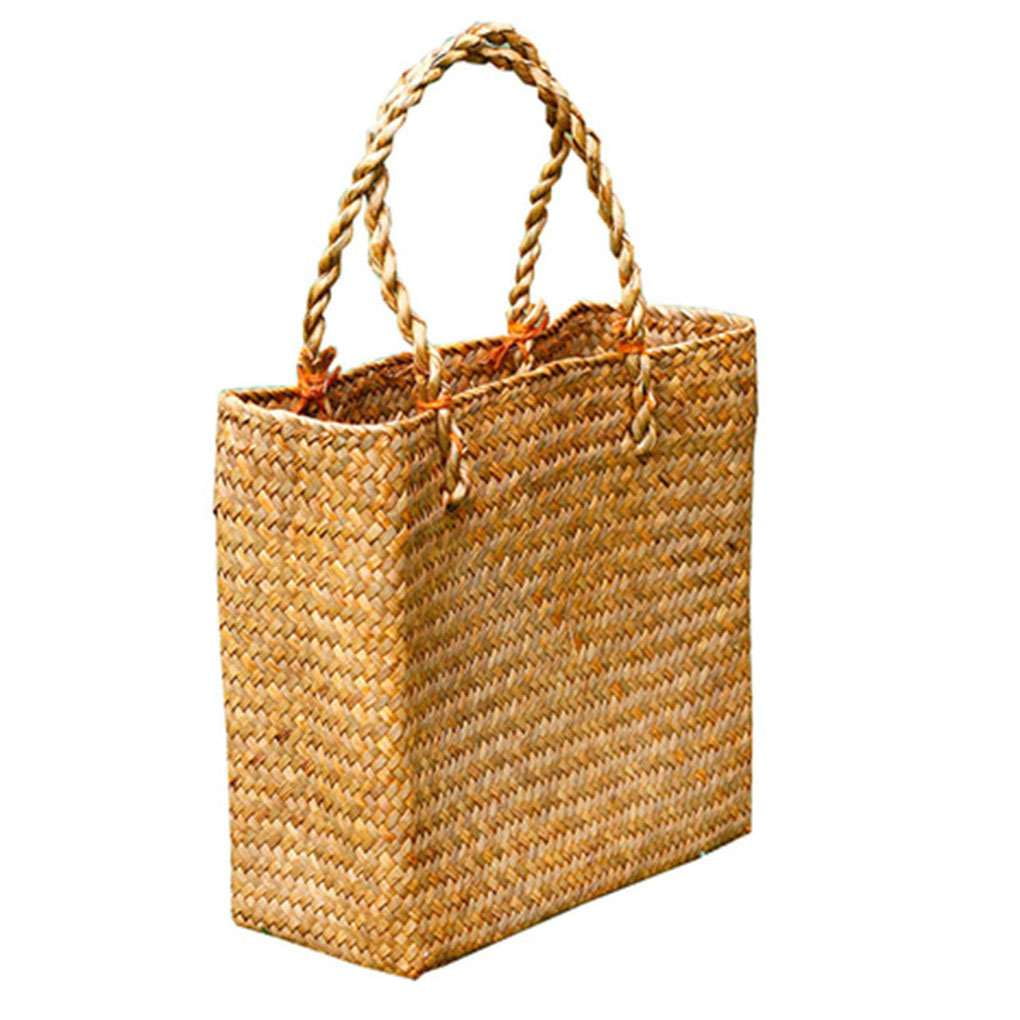 Wicker Weave Basket Women Beach Bag Shop Tote Planter Pot Holder Yellow S 
