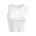 thumbnail image 6 of Gamivast Crop Tank Tops for Women Sleeveless High Neck Ribbed Workout Basic Athletic Camisole Slim Fit Stretchy Y2K Flattering Summer Activewear for Yoga Gym Running White L, 6 of 7