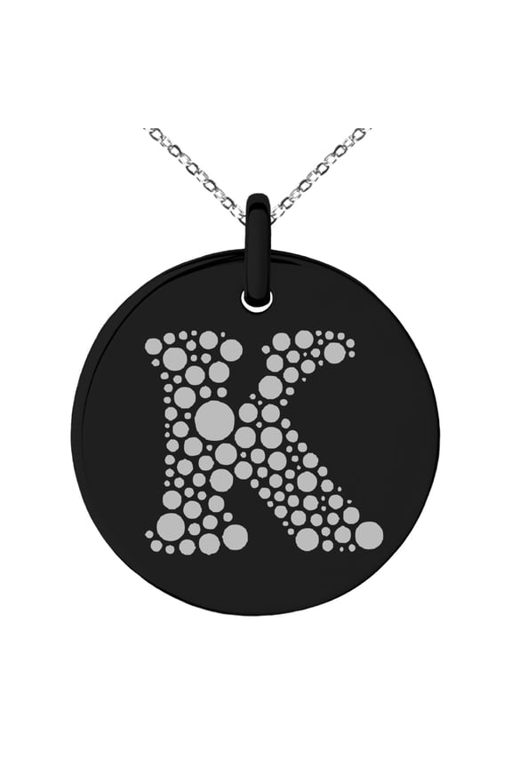 Stainless Steel Letter K Initial Dotted Monogram Engraved Small Medallion Circle Charm Pendant Necklace