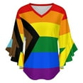 thumbnail image 5 of Flag Of Progressive Pride Women's V-Neck Blouse With 3/4 Ruffled Bell Sleeves Casual Top Ladies Blouses, 5 of 7
