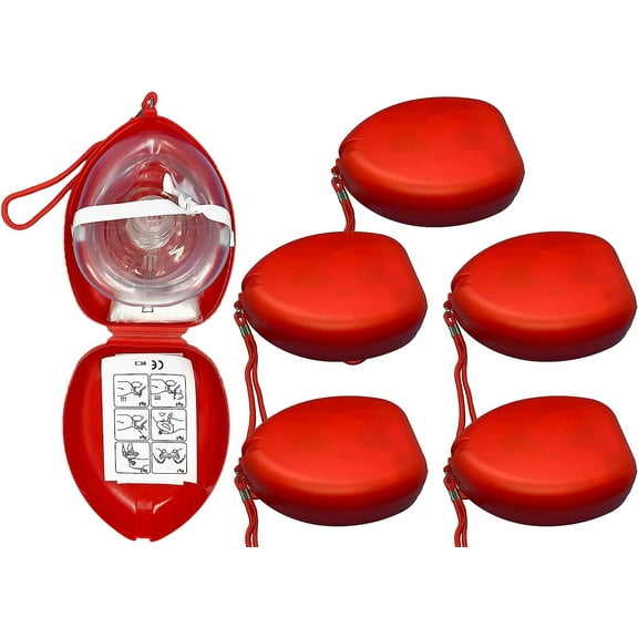 Endure Adult CPR Mask and Kit, 6 Pack of First Responder Kit in a Red Soft Case with Mask, Two PVC Gloves and Two Al-cohol Prep Pads (6)
