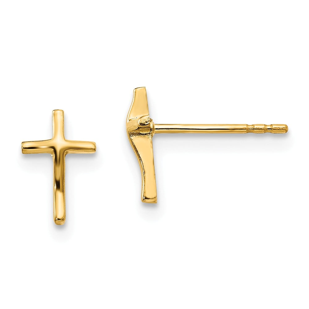 Solid 14k Yellow Gold Cross Earrings 5mm x 8mm