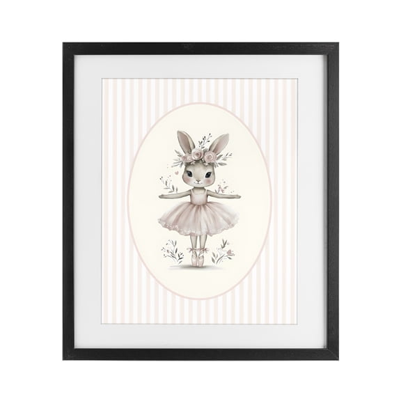 Stupell Industries Nursery Ballerina Bunny Striped Black Framed Print Under Glass, design by LSR Design Studio