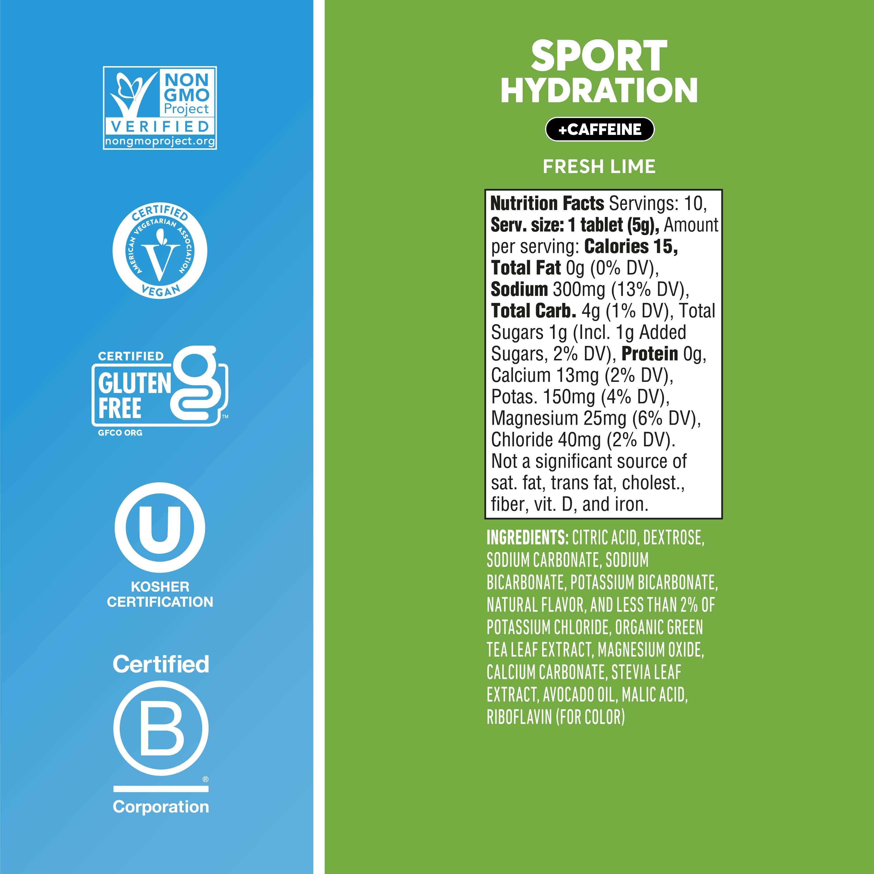 Nuun Sport +Caffeine Electrolyte Tablets for Proactive Hydration, Fresh Lime, 8 - 10 Count Tubes