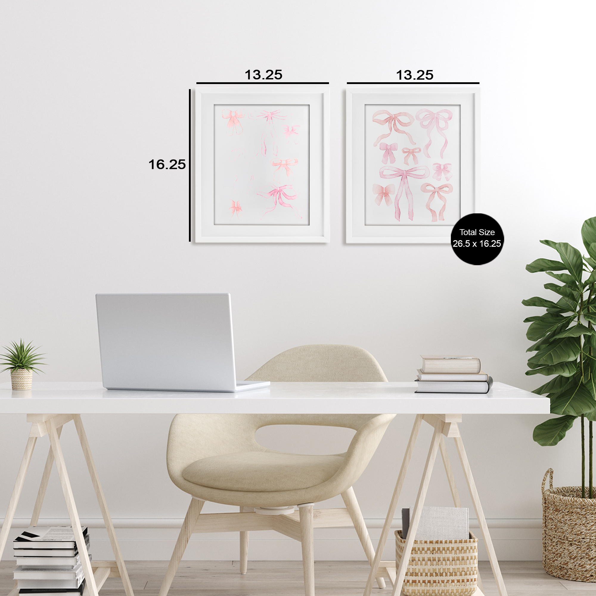 Elegant & Soft Bows 2 Piece White Framed Print Under Glass Set, design by Kim Allen