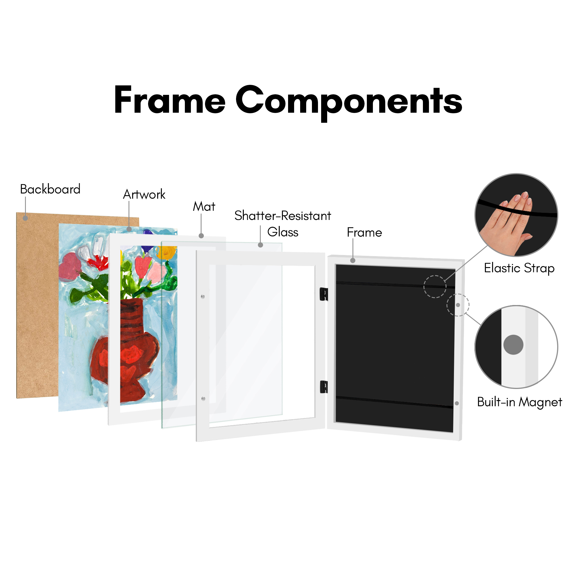 Americanflat 8.5x11 Kids Art Frame 2 Pack Holds 100 Art Pieces Magnetic Letter Size Display Mini - White