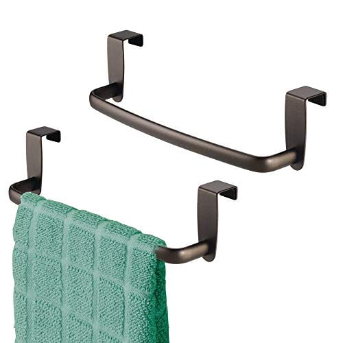 mDesign Modern Kitchen Over Strong Steel Towel Bar Rack Hang on Inside or Outside of