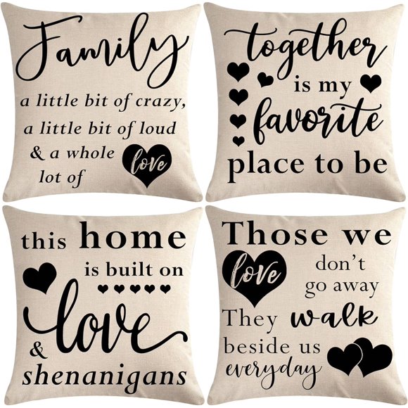 yubcxhop Lot de 4 Housses de Coussin Famille Mots Rustiques Maison Campagne Housse de Coussin Citations Inspirantes Décor Taies d'Oreiller 18&34; x 18&34; pour Cadeaux de Pendaison de Crémaillère Canapé/canapé/por