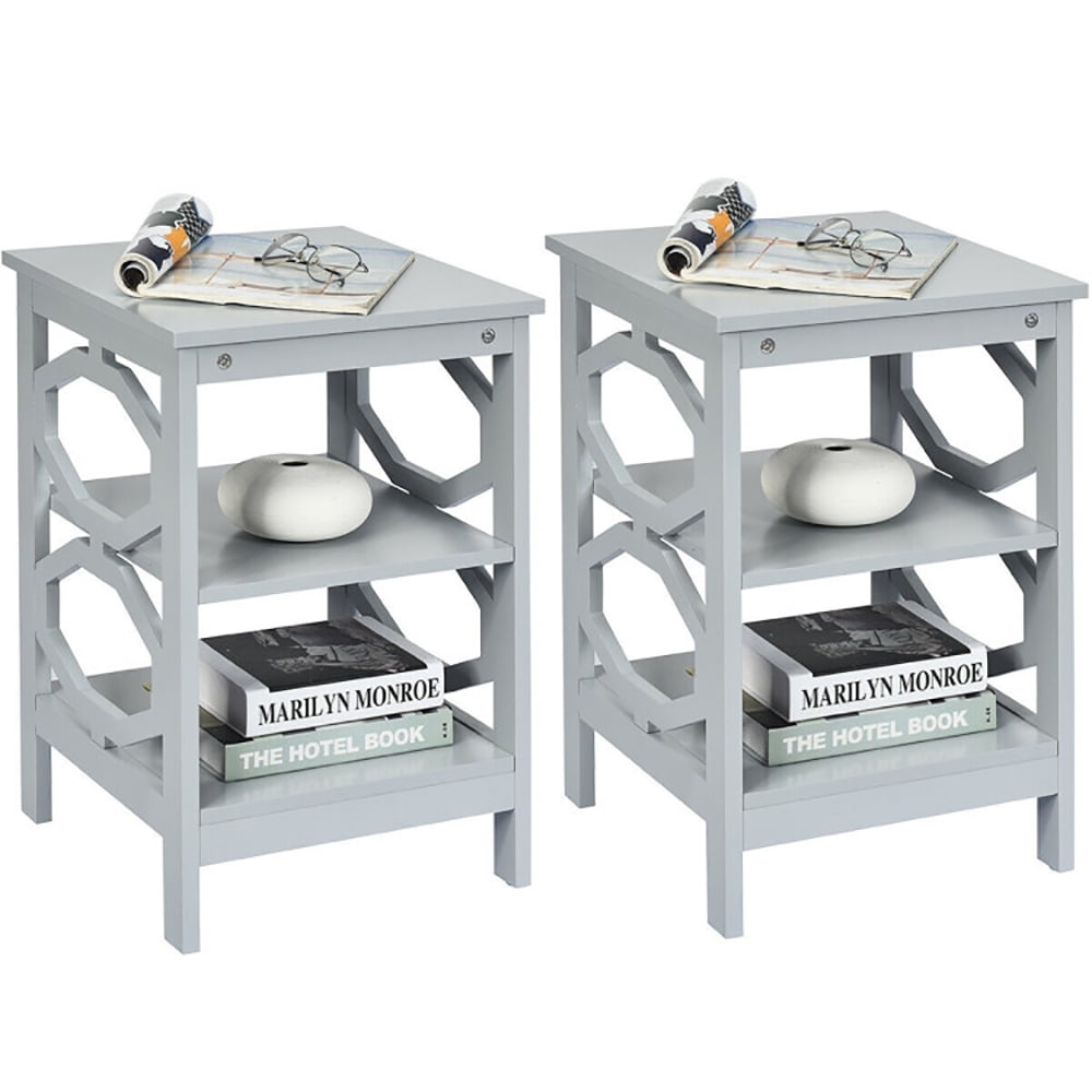 Finihen End Side Table, Sofa Side Table, Bed Side Table, 2 Pieces 3-tier Nightstand Sofa Side End Accent Table Storage Display Shelf, for Living Room, Bedroom, Gray Finihen End Side Table, Sofa Side Table, Bed Side Table, 2 Pieces 3-tier Nightstand Sofa Side End Accent Table Storage Display Shelf, for Living Room, Bedroom, Gray