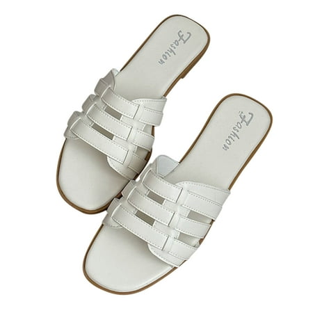 

YanHoo Women s Flat Sandals Hollow Out Open Toe Strappy Slide Shoes Summer Casual Beach Non-slip Sandals