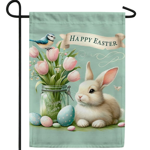 America Forever Easter Floral Mason Jar Garden Flag, 12.5” x 18” Double Sided, Bluebird Spring Summer Floral Easter Day Welcome Flag for Outdoor Yard Farmhouse Home Decoration