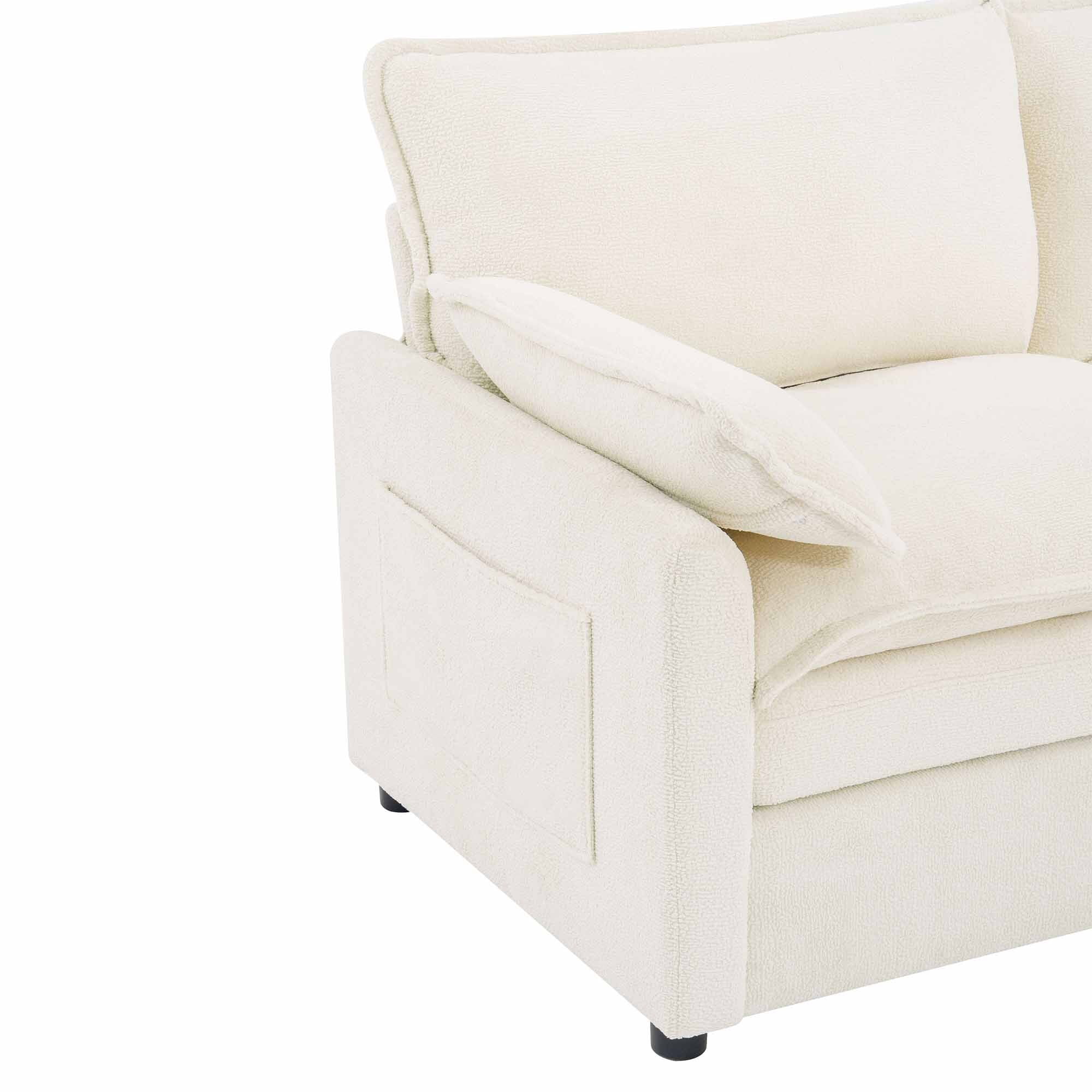Lunale 3-Seater Sofa with Storage Pockets, Modern Cloud Couch for Living Room, Beige Chenille