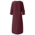 thumbnail image 6 of JGTDBPO Fall Dresses For Women 2023 Cotton Linen Shirt Dress Plus Size Casual Loose Maxi Long Dresses Solid Color Long Sleeve Round Neck Simple Long Shirt Daily Vacation Dress, 6 of 8