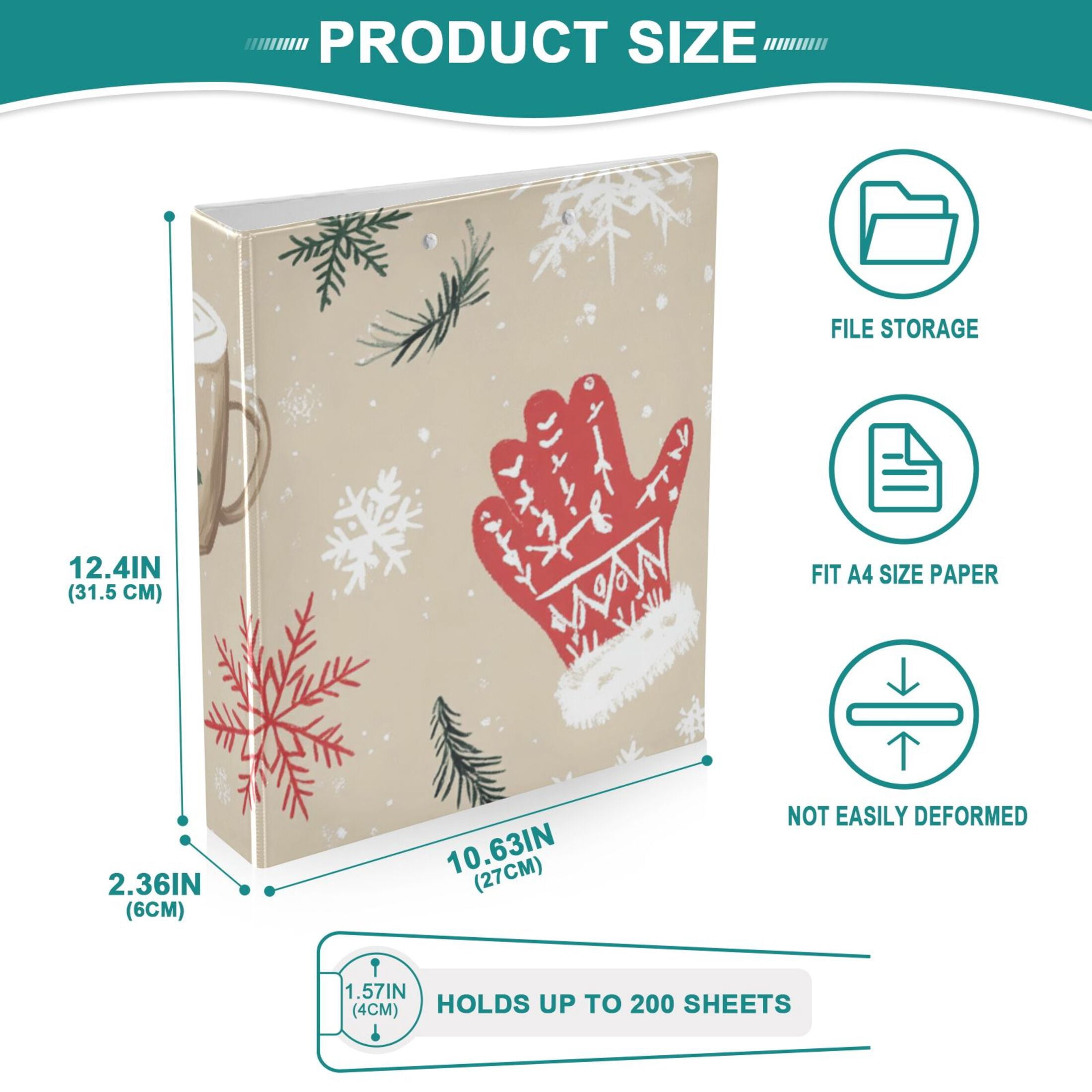 Christmas Snow Cup 3 Ring Binders 1.5 inch Hardcover File Folders with Interior Pockets A4 Size Organizer for School Office Hospital Set of 2