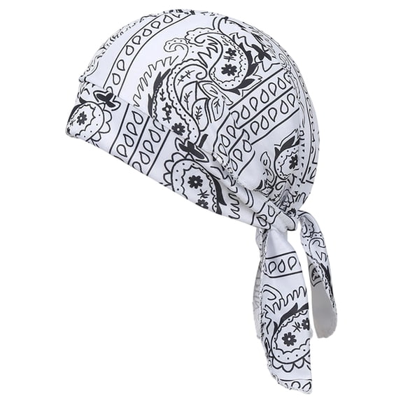 VeFlora Paisley Bandana Skull Cap, Breathable Sweat Wicking Quick Dry Do Rag, Stretchy Head Wrap for Cycling, Motorcycle, Hiking, Running and Outdoor Activities, Unisex(White)
