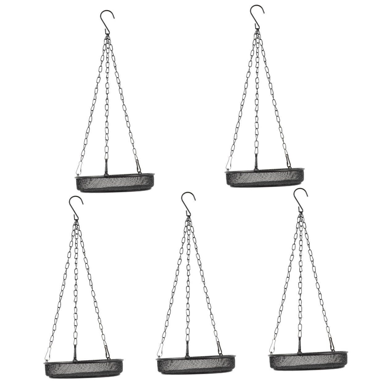 Set of 5 Bird Feeder Round Platform Pole Feeders Outdoors Black