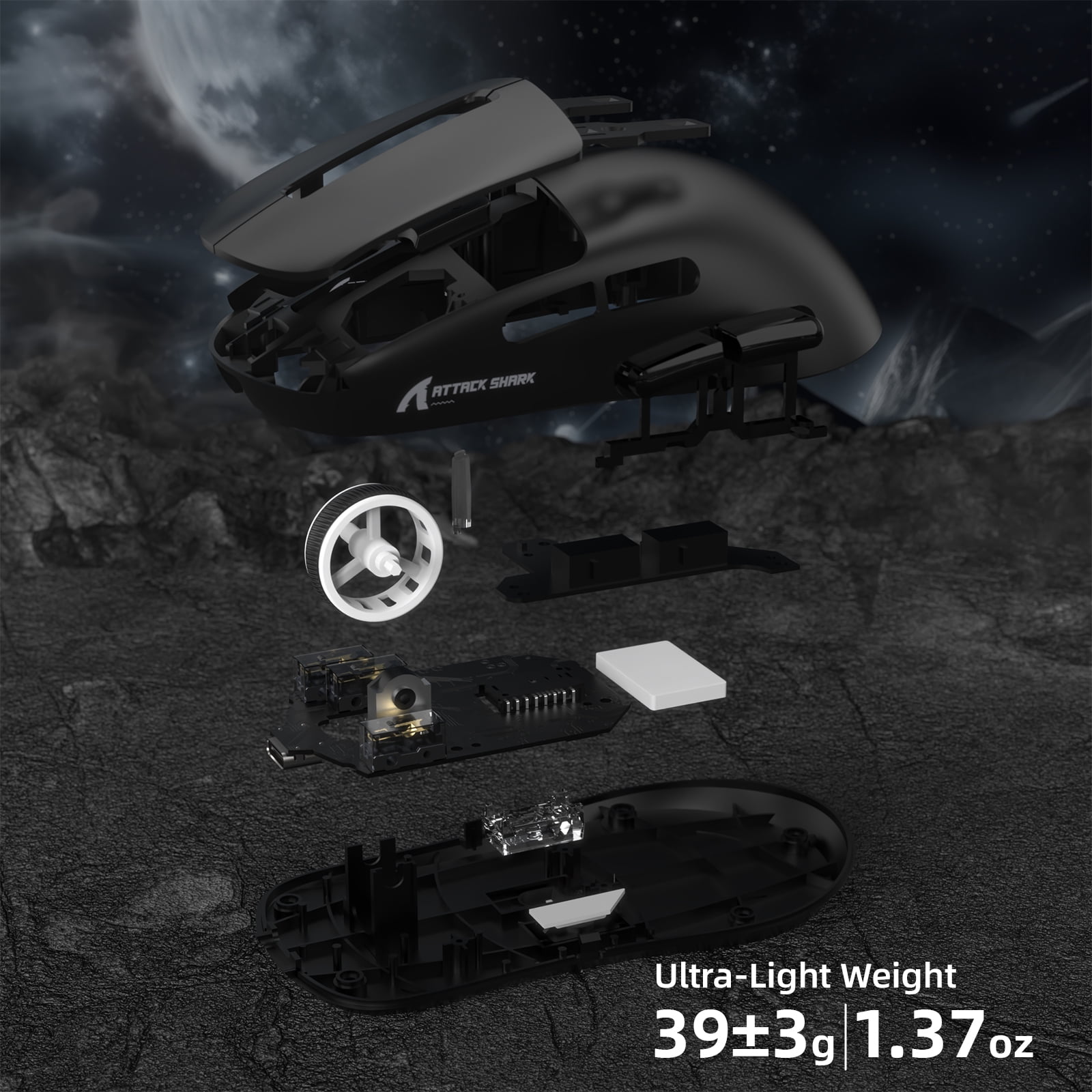 ATTACK SHARK R6PRO 39g Superlight Wireless Gaming Mouse, PixArt PAW3950MAX 42000 DPI, MCU Nodic 52840 Computer Mouse, 8K Polling Rate Web Driver, BT/2.4Ghz/Wired Tri-Mode Mice with Coiled Cable