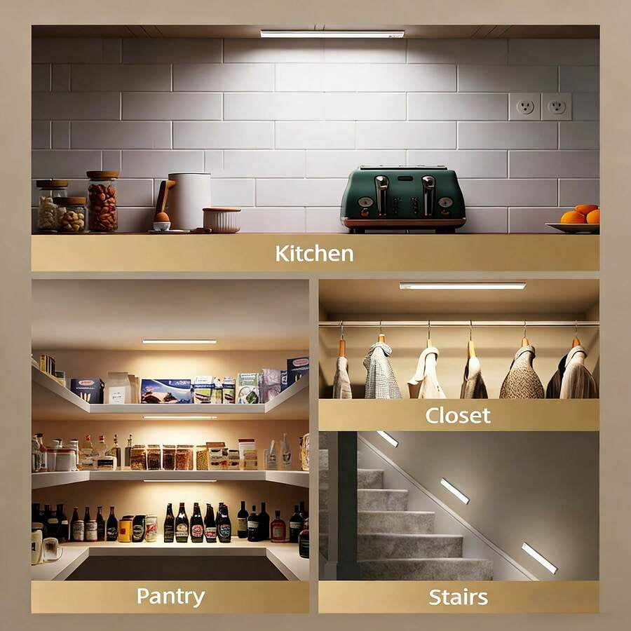 6pcs Intelligent LED Motion Sensing Cabinet Light, USB Rechargeable Wireless Cabinet Lighting, 5V Portable Magnetic Night Light, Indoor Wardrobe Light, Motion Activated For Corridor, Kitchen,